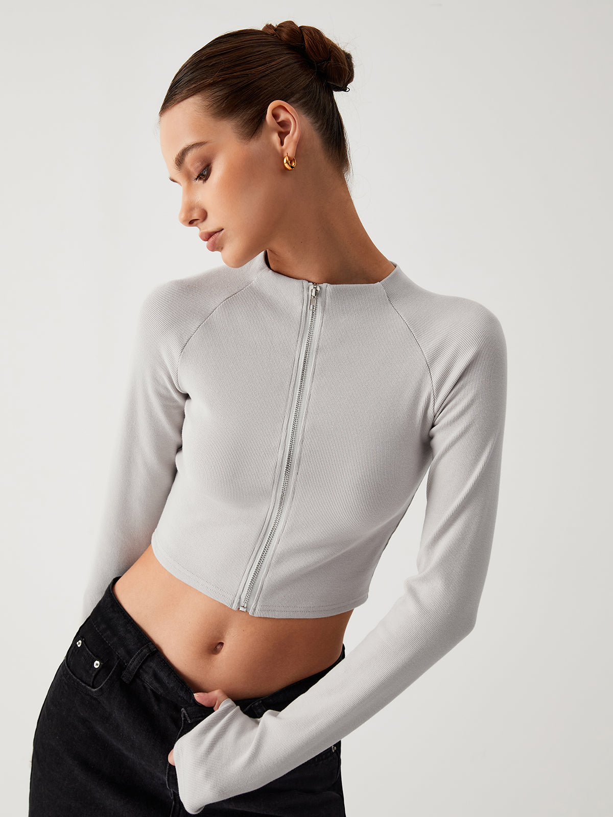 Coffee Run Crop Long Sleeve Shirt-Chicvia