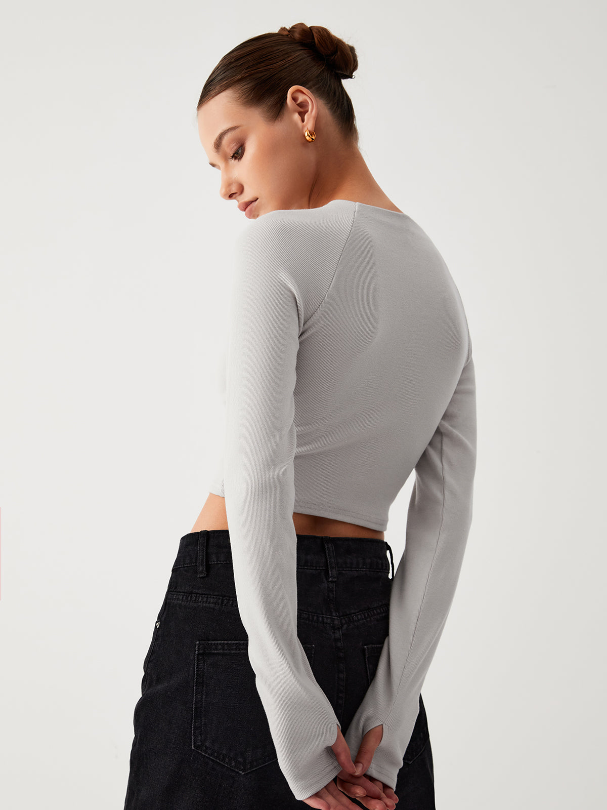 Coffee Run Crop Long Sleeve Shirt-Chicvia