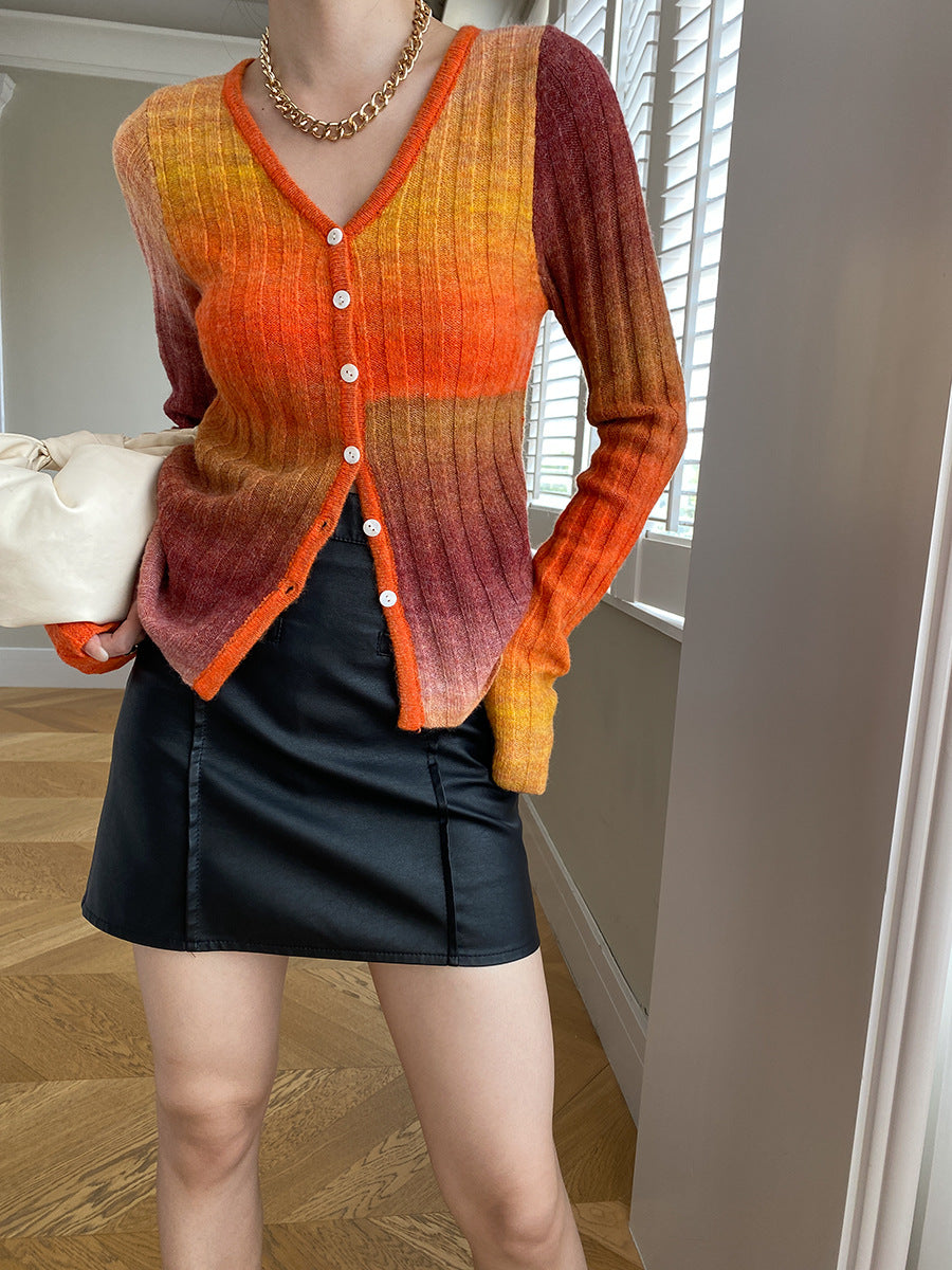 Ombre Maple Cardigan-Chicvia