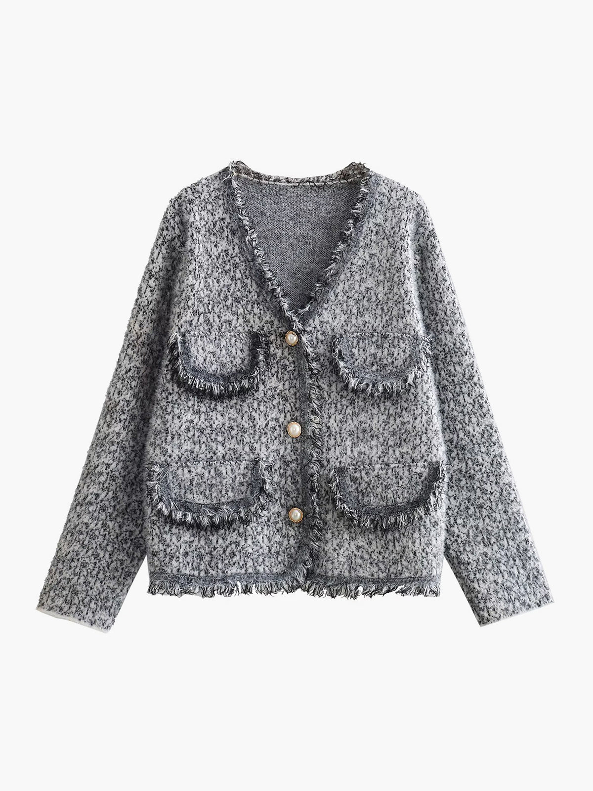 Old Money Aesthetics Raw Hem Tweed Cardigan-Chicvia