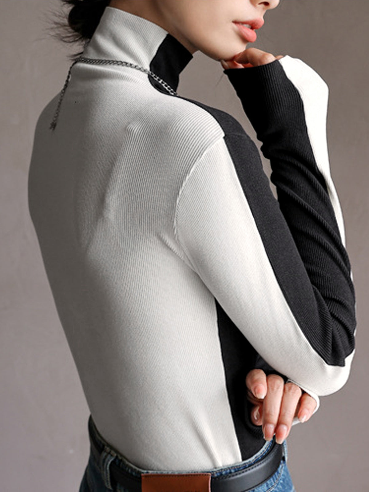 Double Sided Colorblock Long Sleeve Top-Chicvia