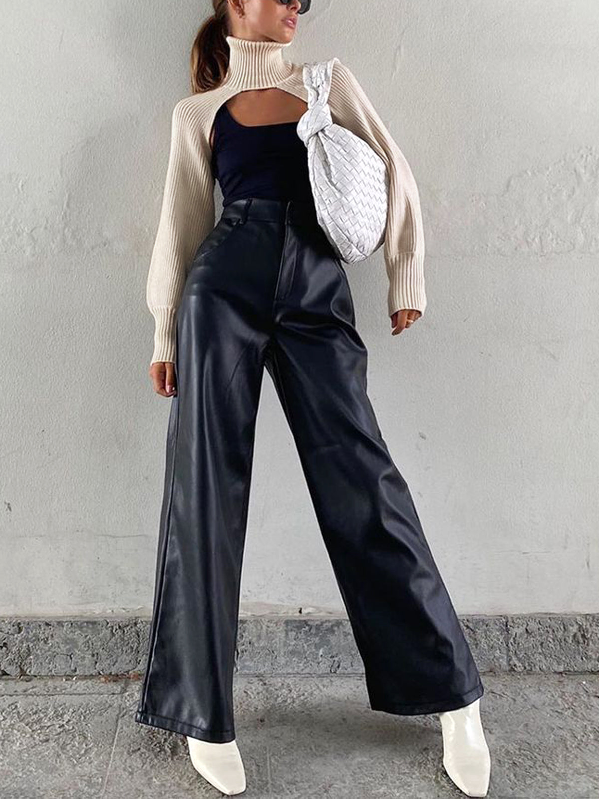 Cream Turtleneck Halter Bolero-Chicvia