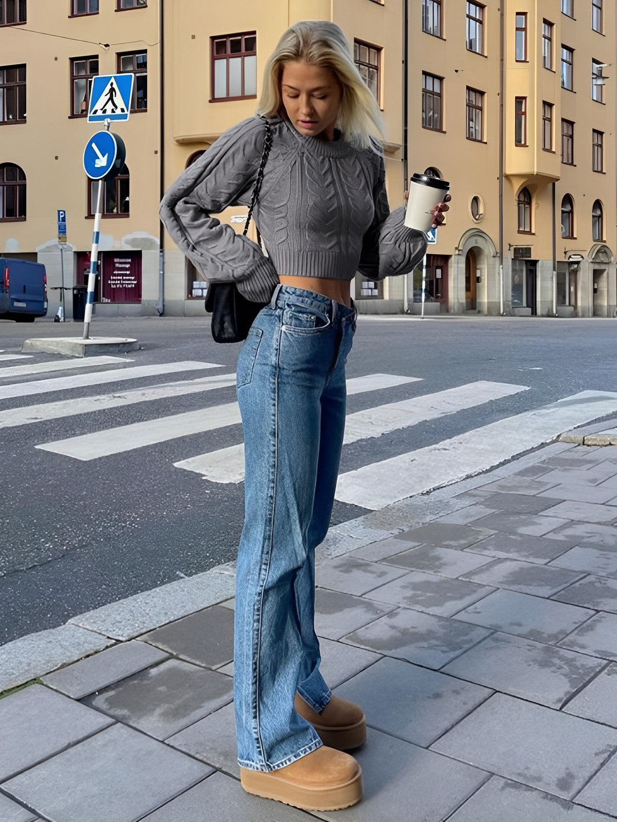 Cable Knit Tie Back Crop Sweater-Chicvia