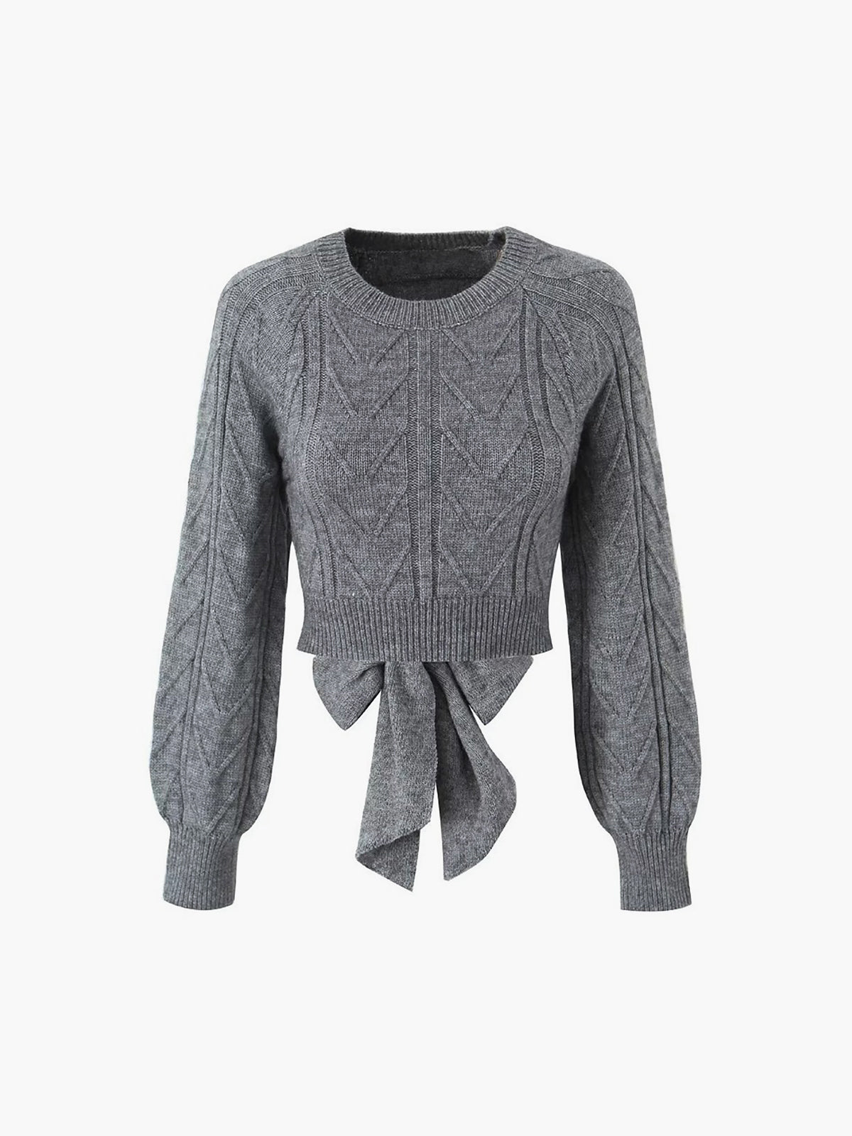 Cable Knit Tie Back Crop Sweater-Chicvia