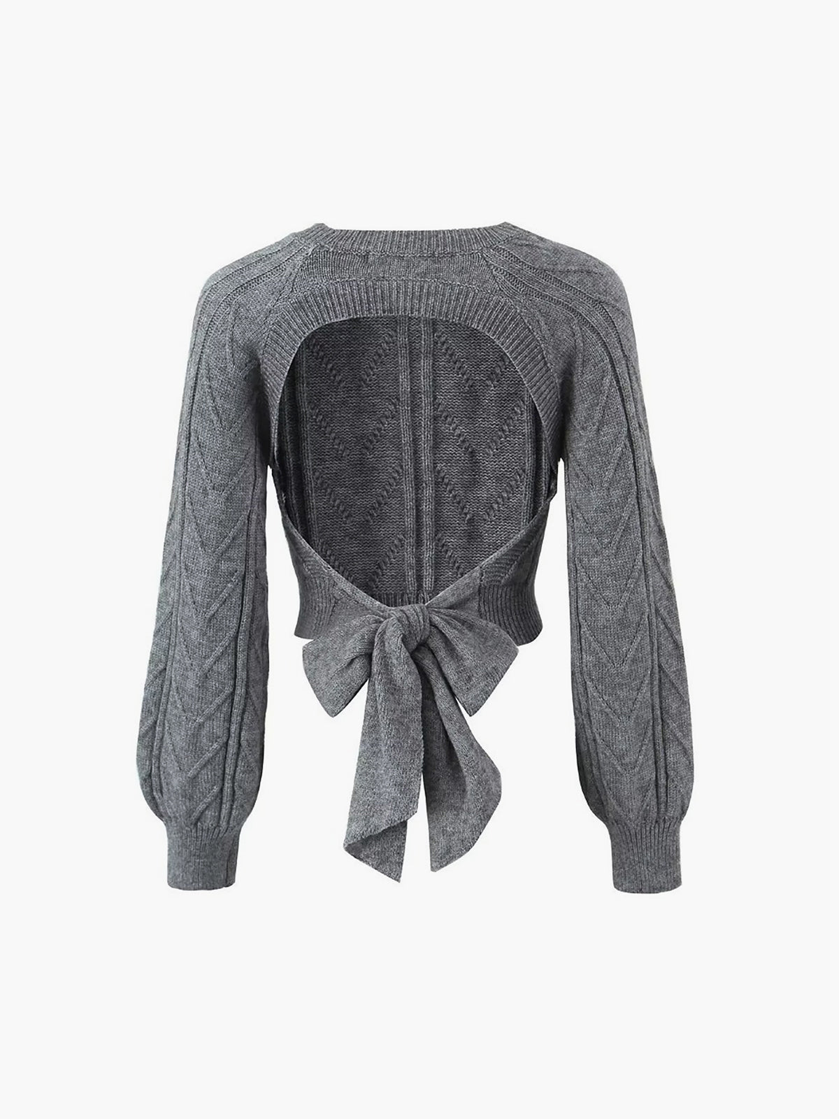 Cable Knit Tie Back Crop Sweater-Chicvia