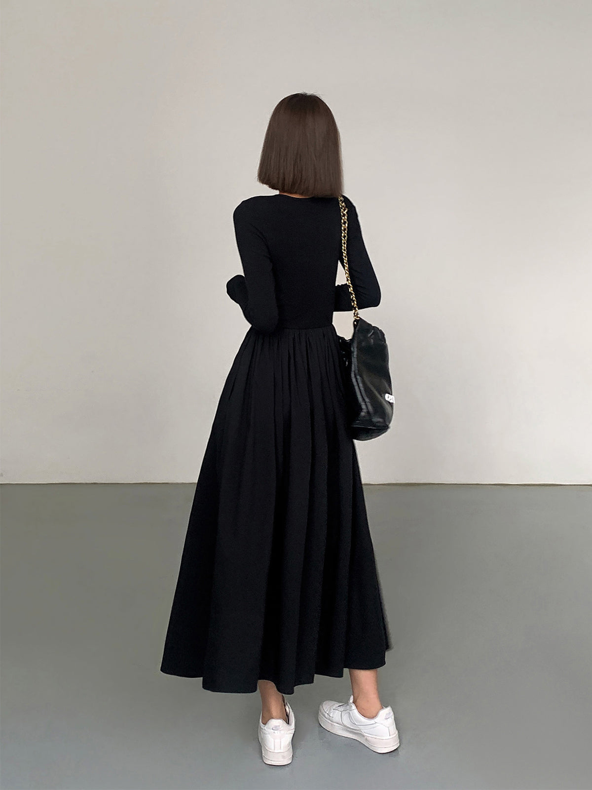 Leisure Pockets Long Sleeve Long Dress-Chicvia