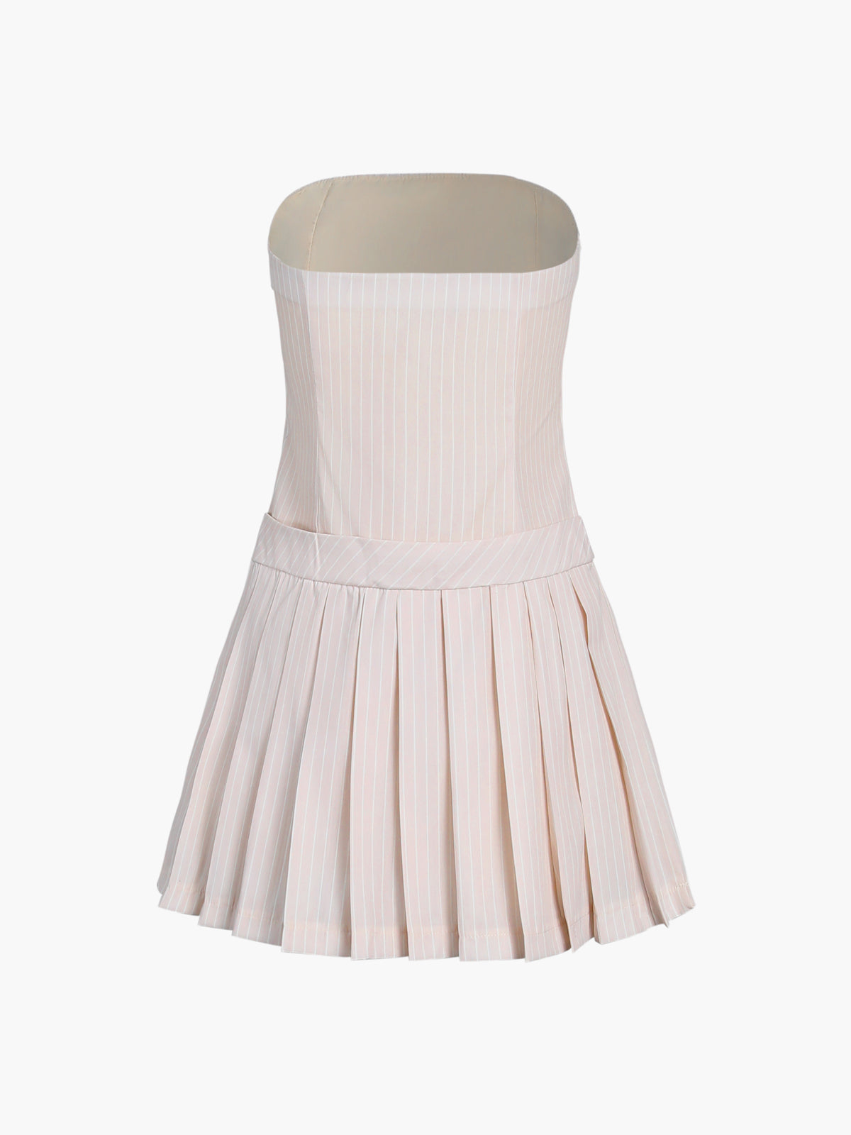 Pinstripe Pleat Tube Short Dress-Chicvia