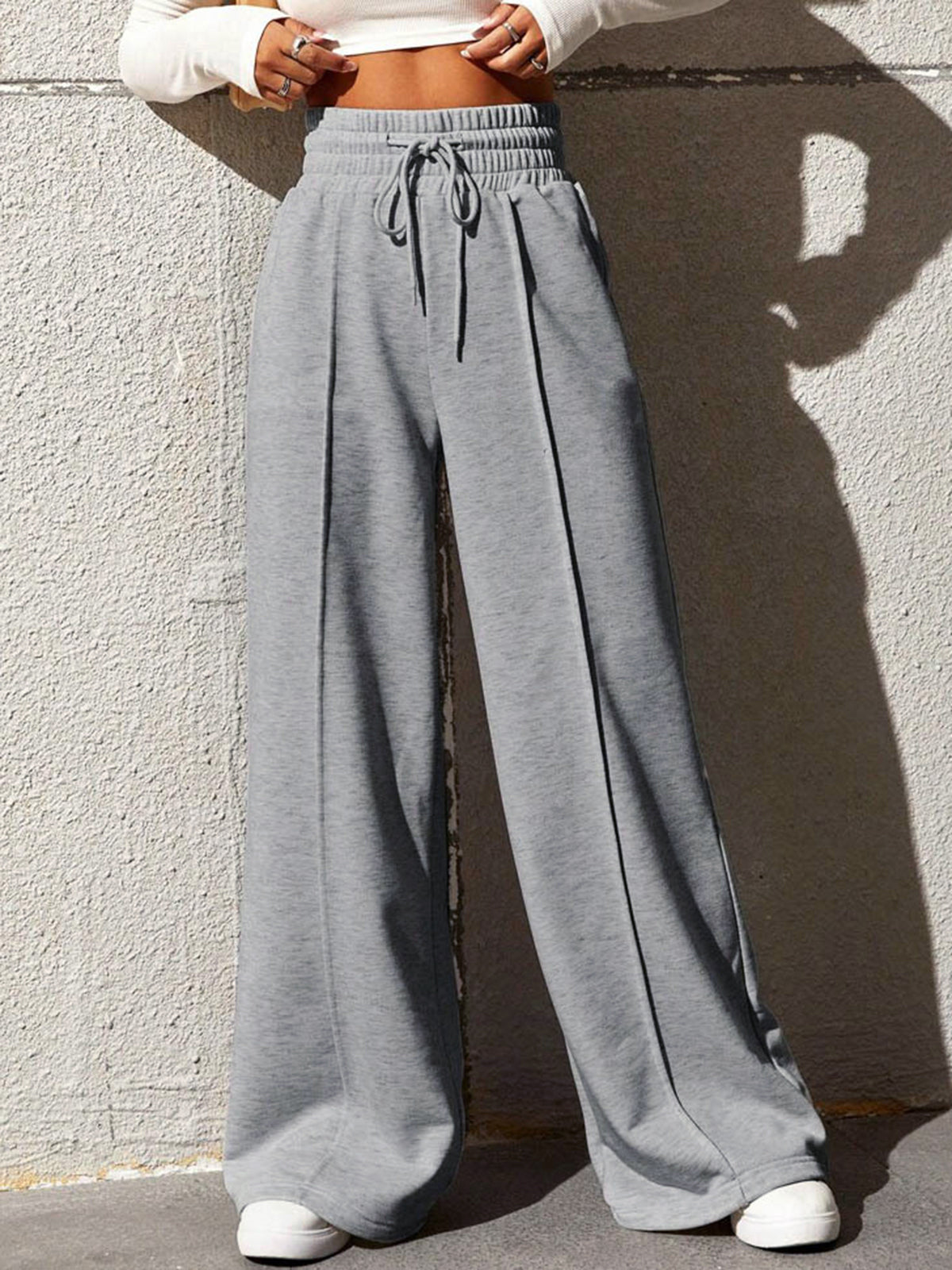 City Walk Wide Leg Sweatpants-Chicvia