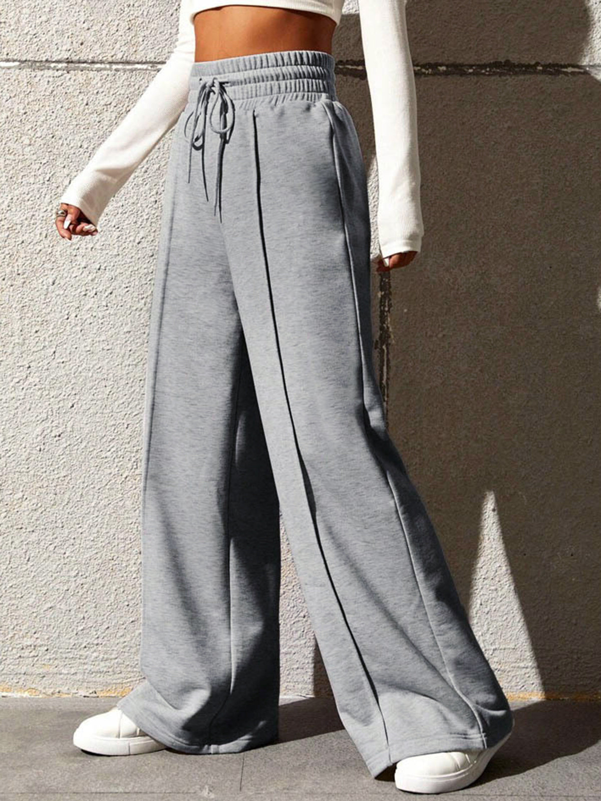 City Walk Wide Leg Sweatpants-Chicvia