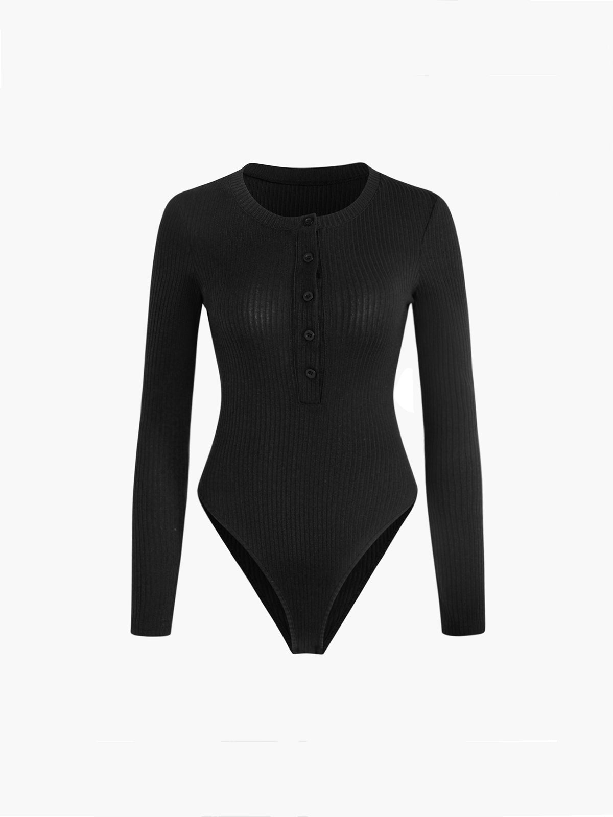 Button Down Rib Long Sleeve Bodysuit-Chicvia