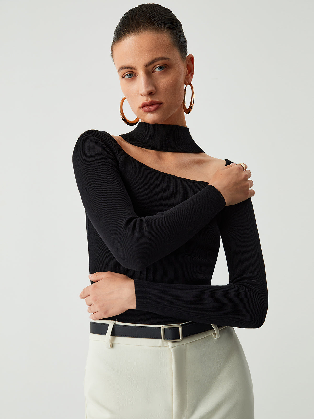 Leisure Halter Long Sleeve Bodysuit-Chicvia