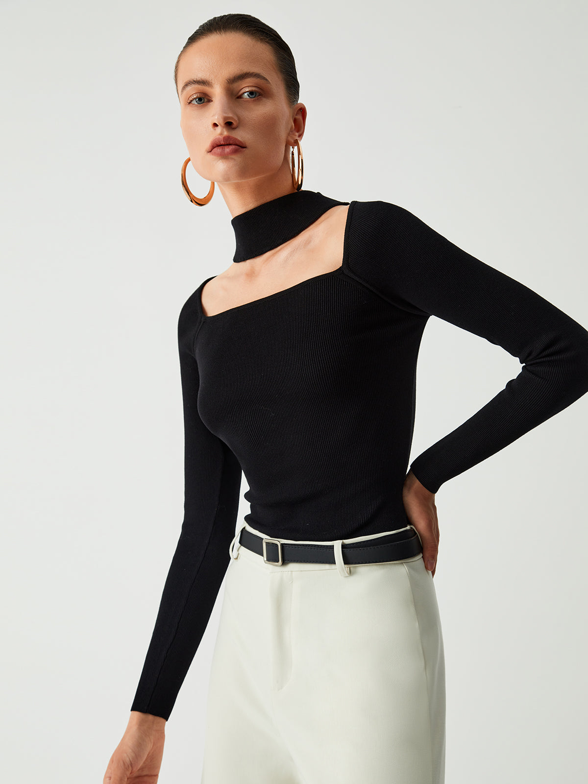 Leisure Halter Long Sleeve Bodysuit-Chicvia