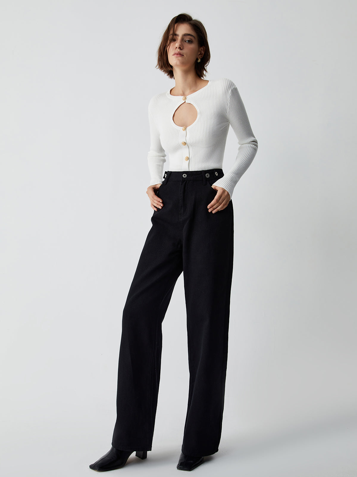 Effortless Keyhole Long Sleeve Knit Top-Chicvia