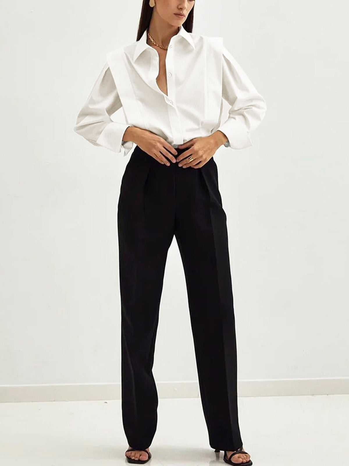 Oversized Button Down Shirt-Chicvia