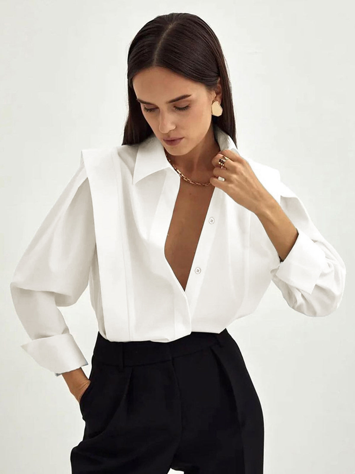 Oversized Button Down Shirt-Chicvia