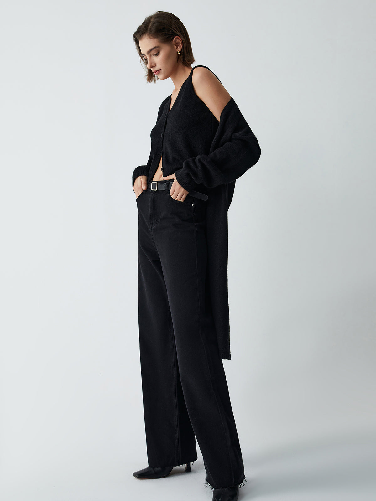 Leisure Long Cardigan With Knit Vest-Chicvia