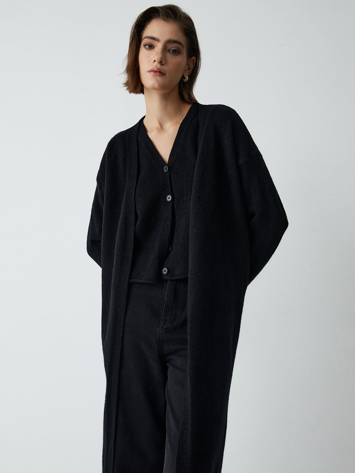 Leisure Long Cardigan With Knit Vest-Chicvia