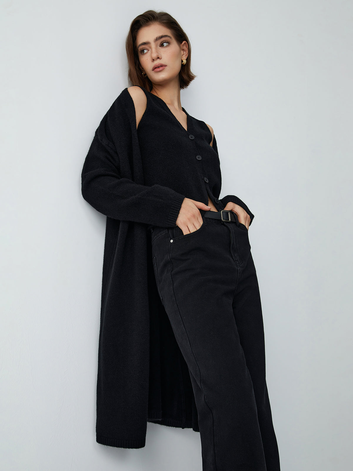 Leisure Long Cardigan With Knit Vest-Chicvia