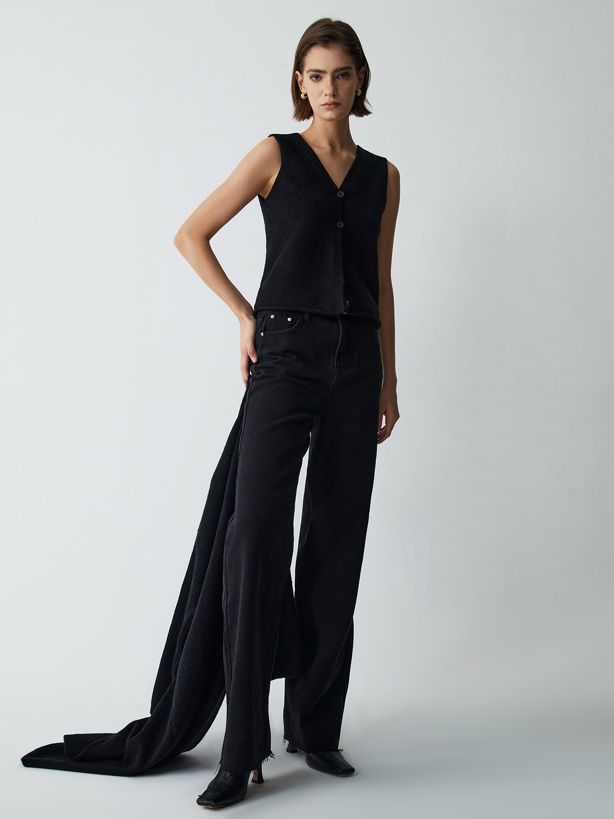 Leisure Long Cardigan With Knit Vest-Chicvia