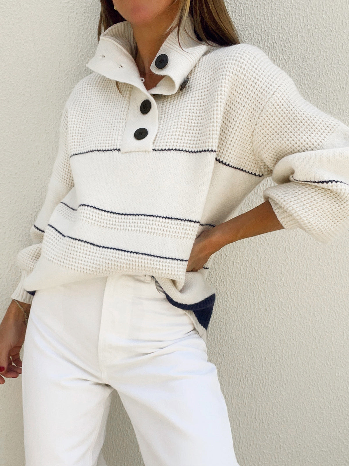 Open Collar Button Up Sweater-Chicvia