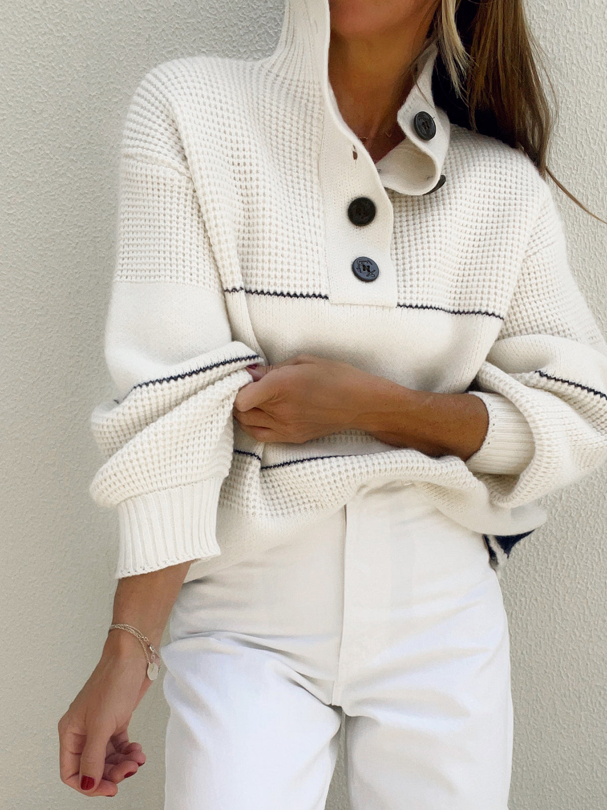 Open Collar Button Up Sweater-Chicvia