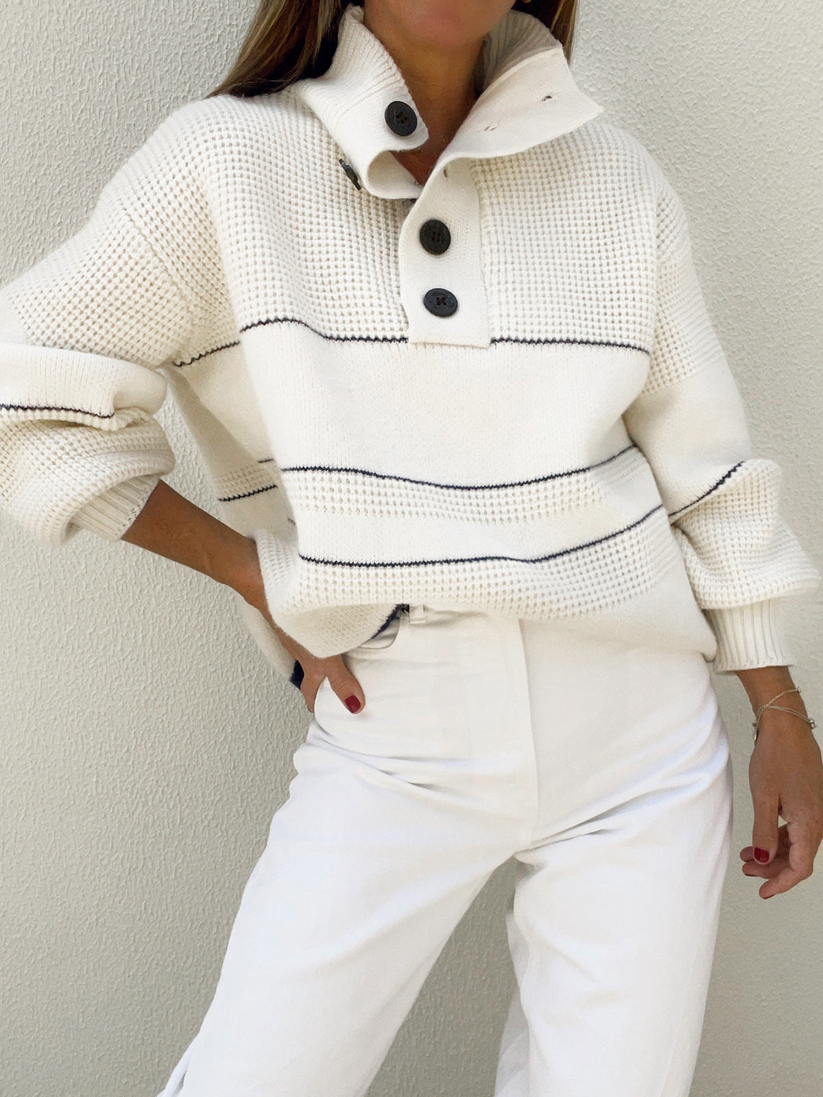 Open Collar Button Up Sweater-Chicvia