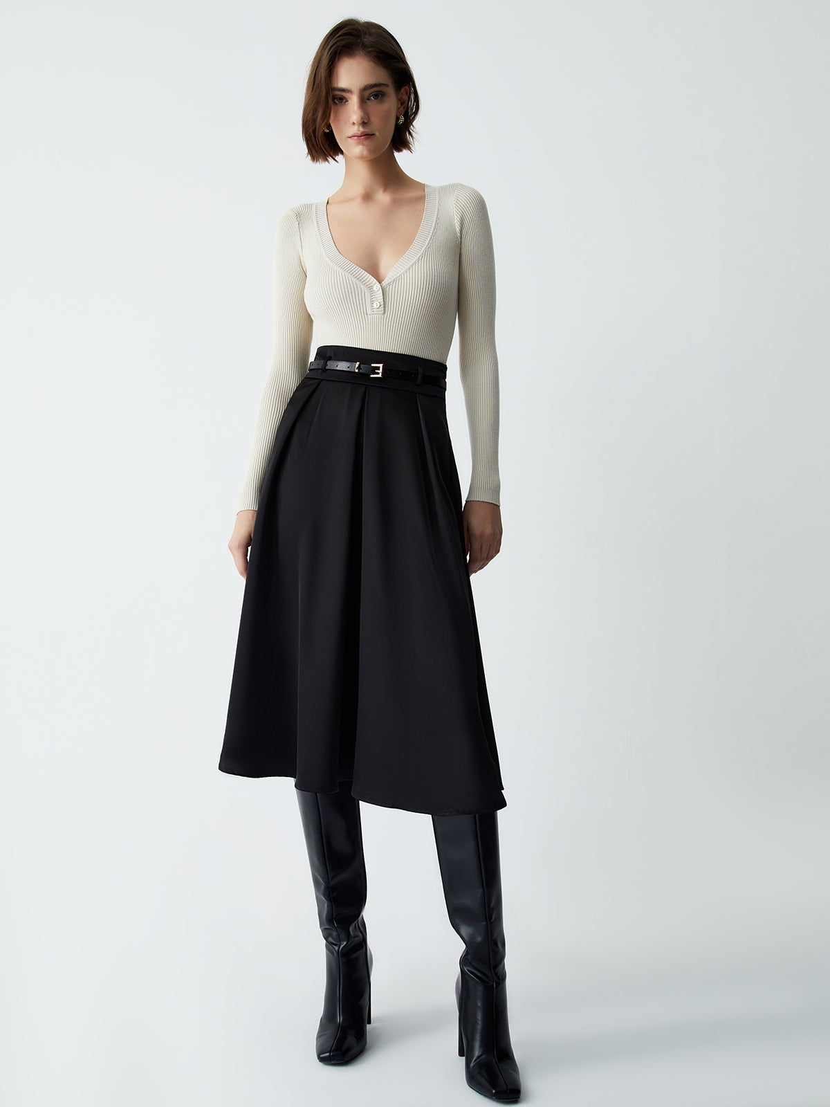 Old Money Aesthetics Belted Skirt-Chicvia