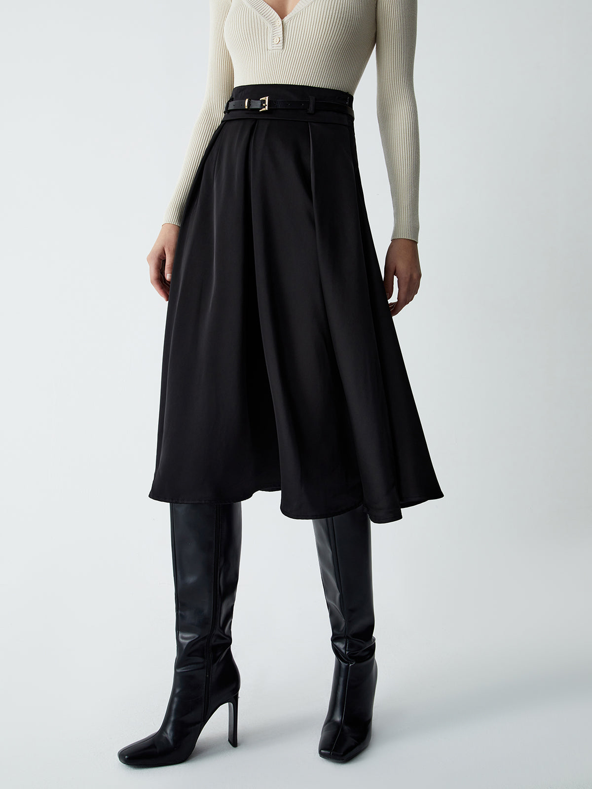 Old Money Aesthetics Belted Skirt-Chicvia