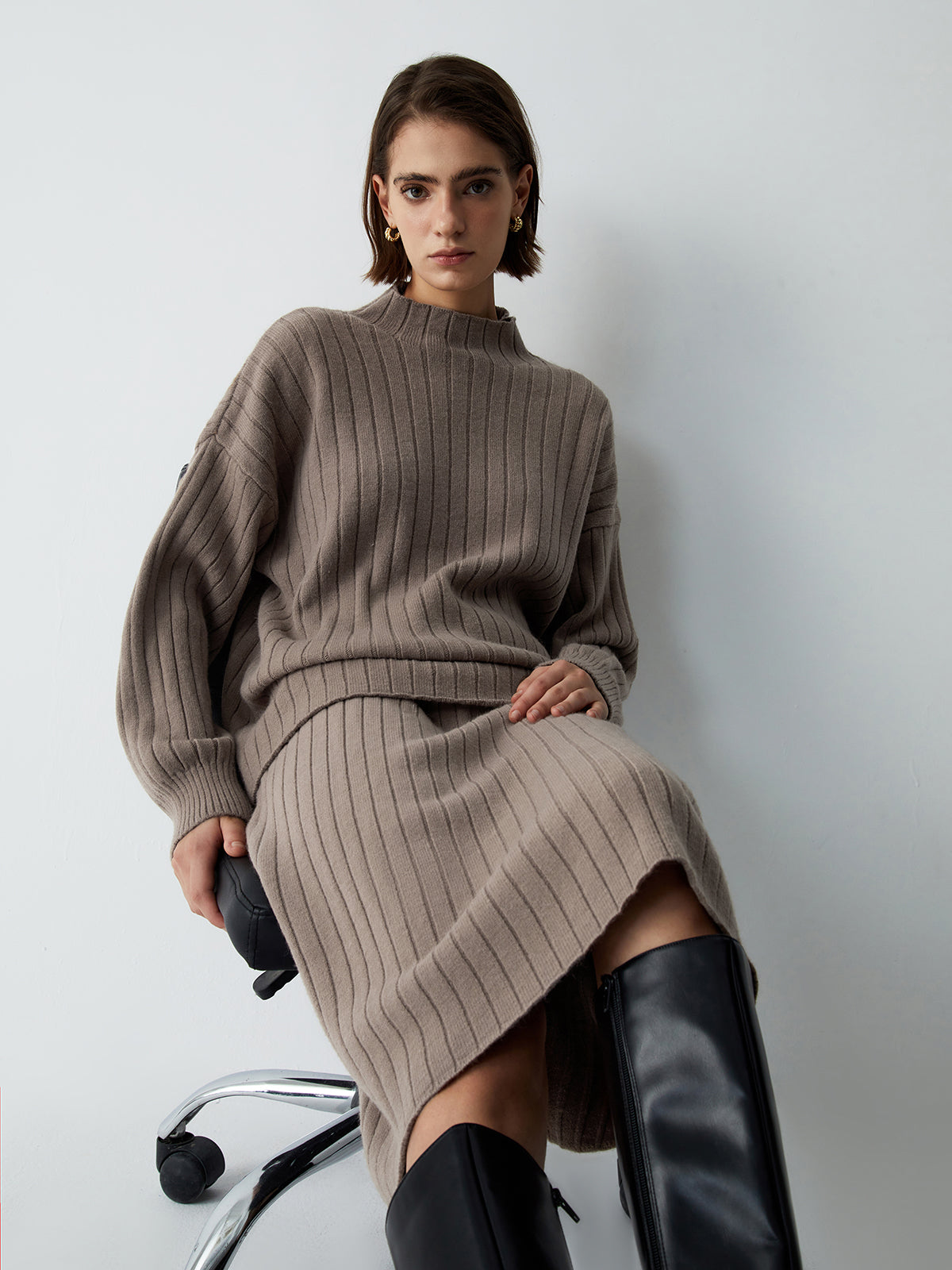 First Choice Two Piece Rib Knit Skirt Set-Chicvia