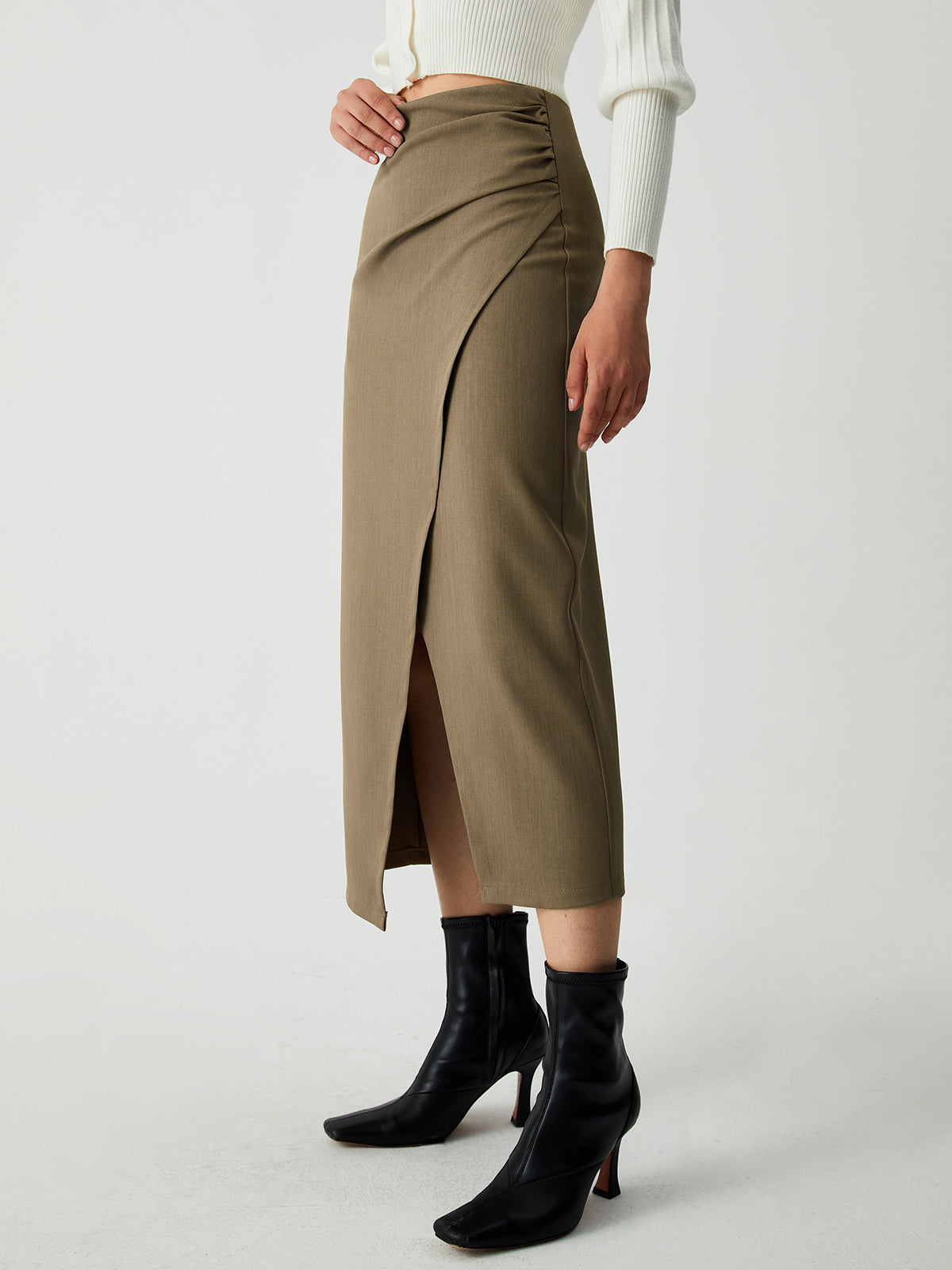 Maple Wrap Slit Midi Skirt-Chicvia