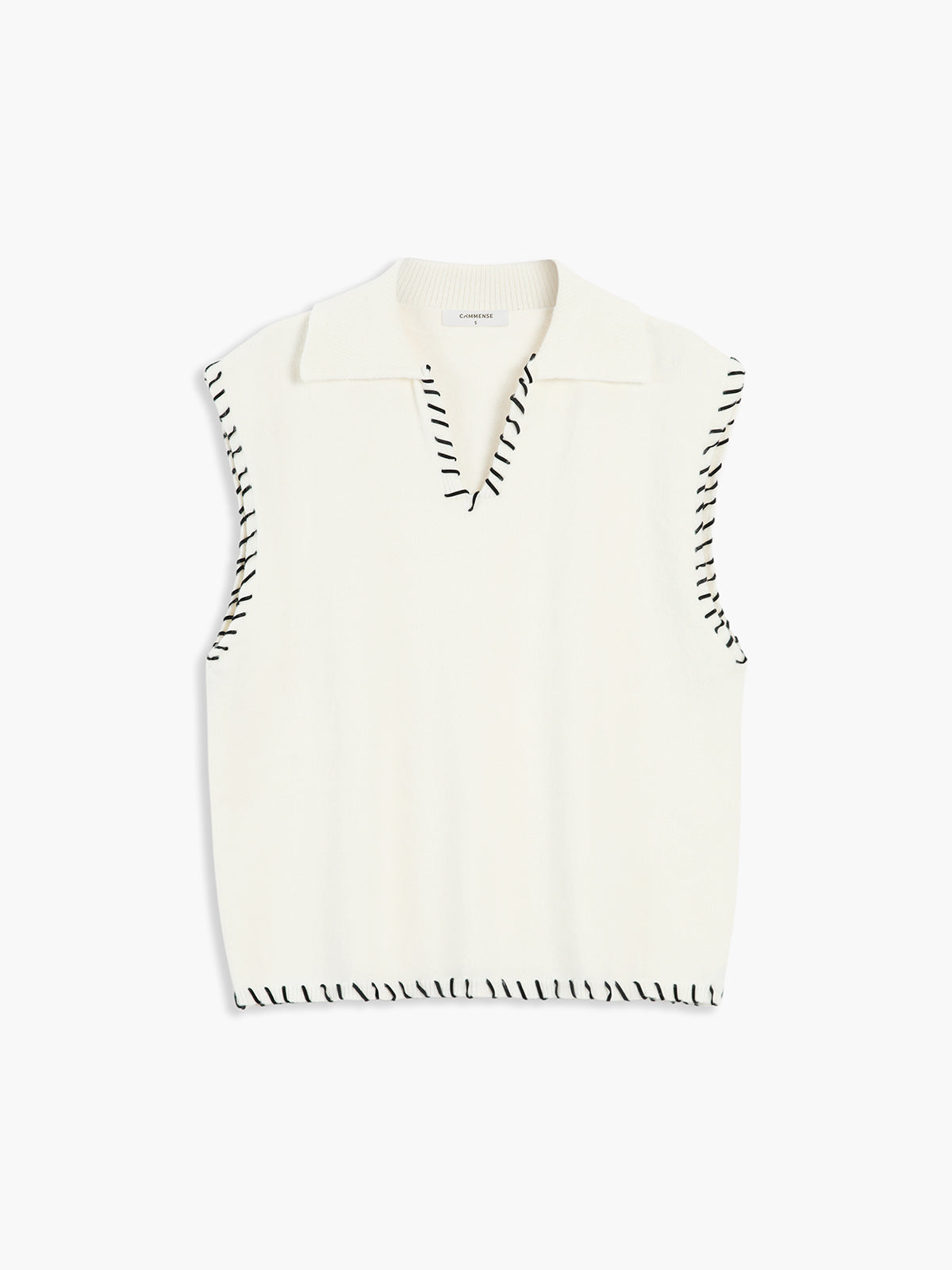 Contrast Stitches Trim Sweater Vest-Chicvia