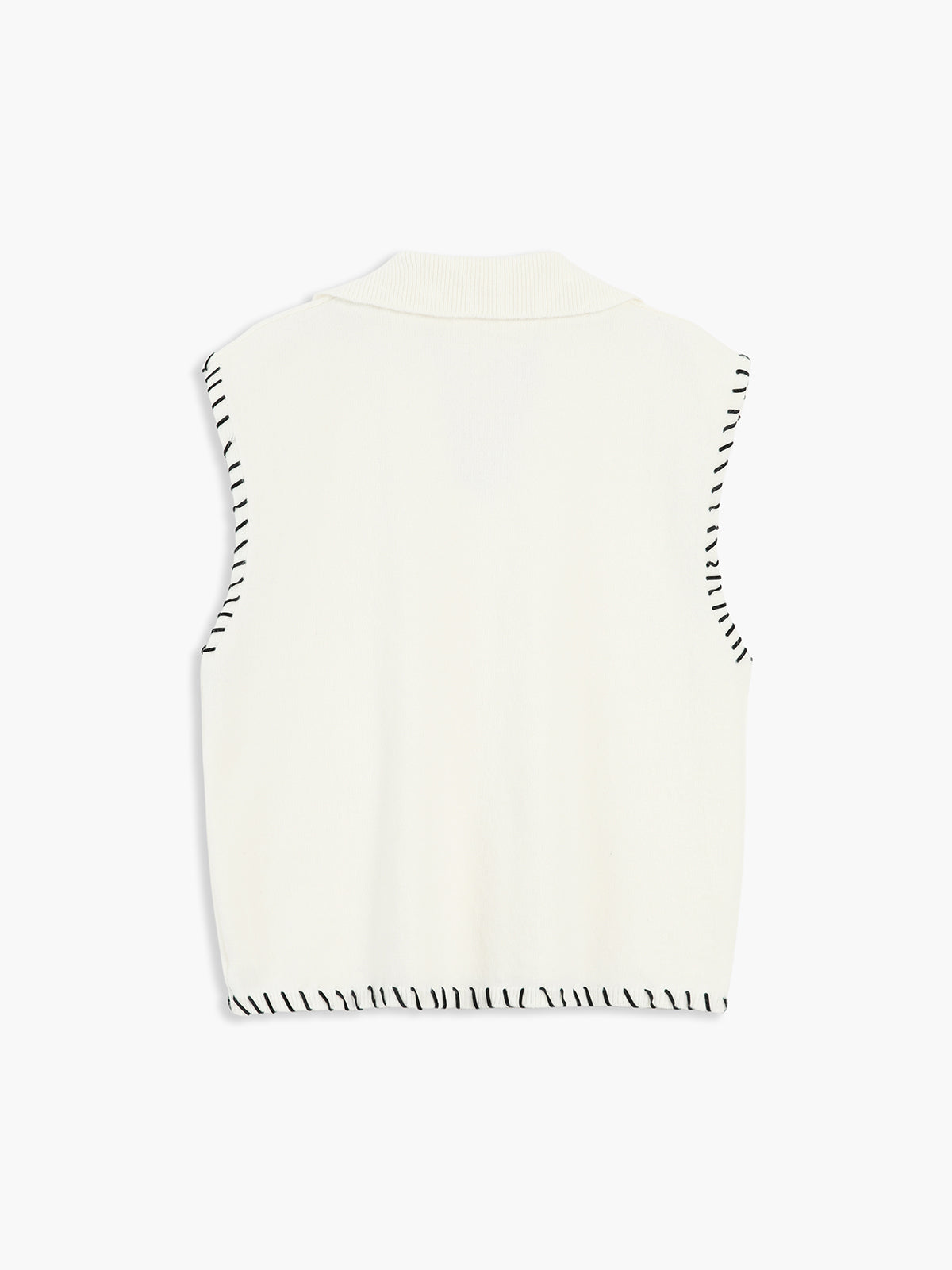 Contrast Stitches Trim Sweater Vest-Chicvia