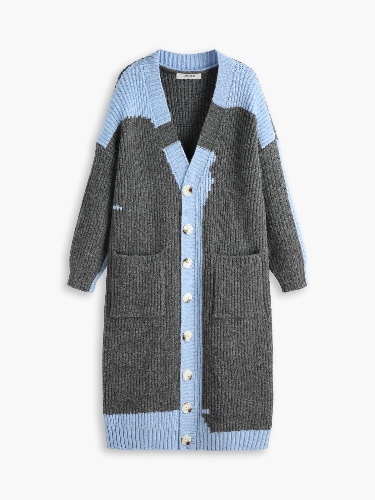 Oversized Colorblock Longline Cardigan-Chicvia