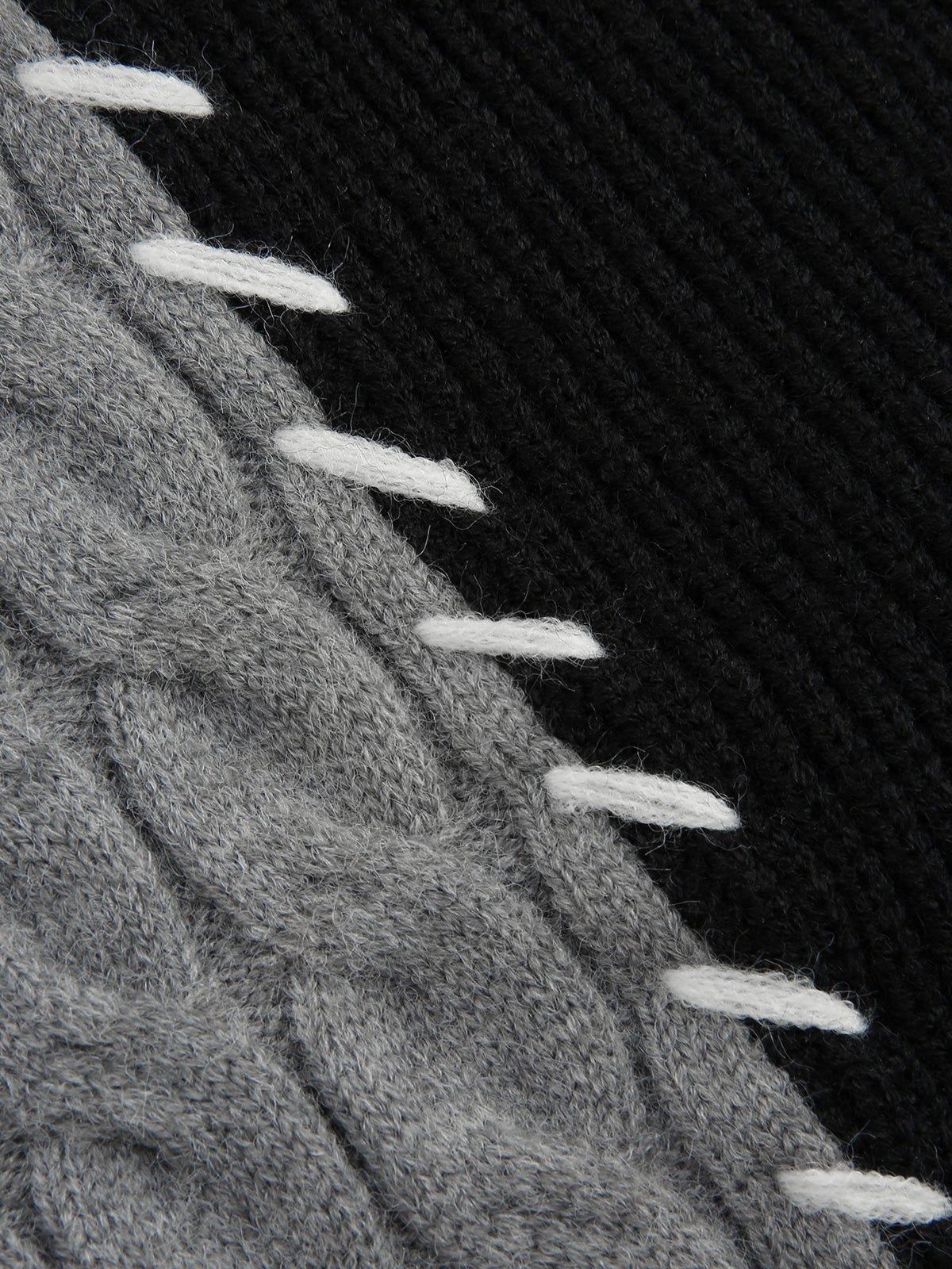 Patchwork Cable Knit Contrast Stitch Cardigan-Chicvia