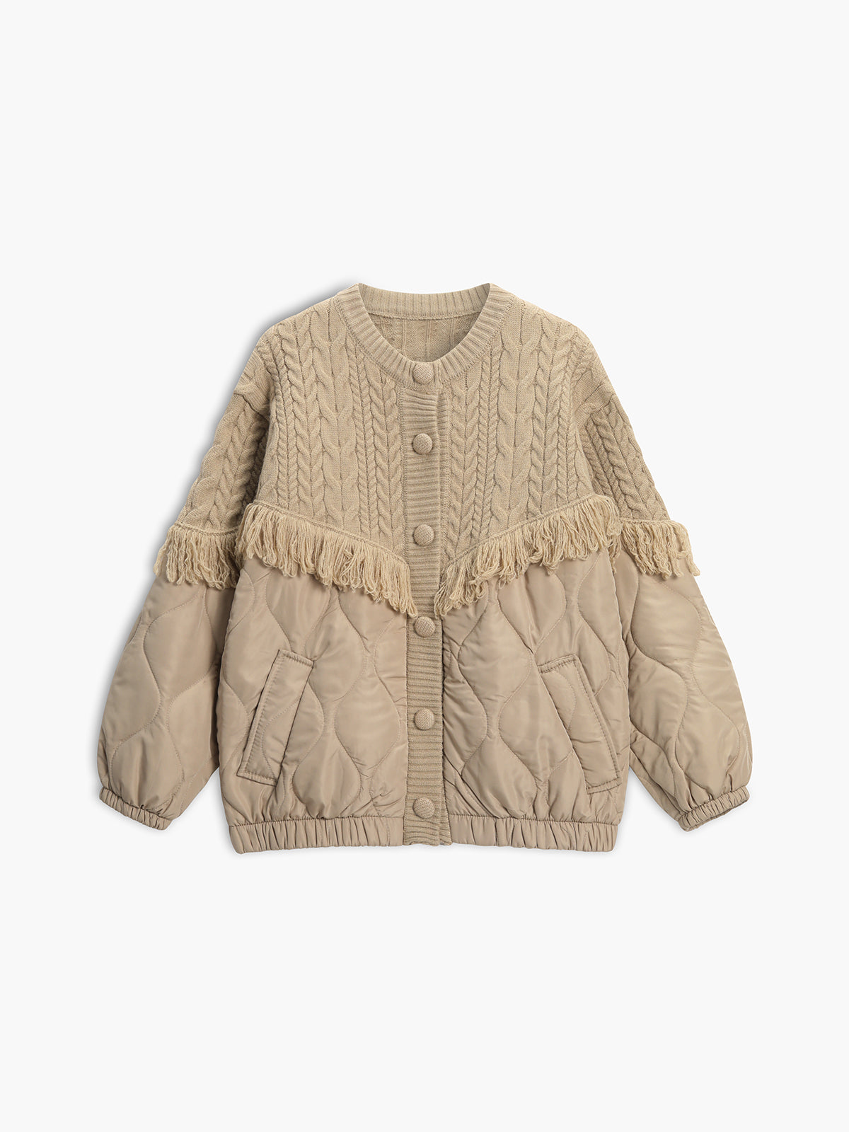 Patchwork Cable Knit Quilted Coat-Chicvia