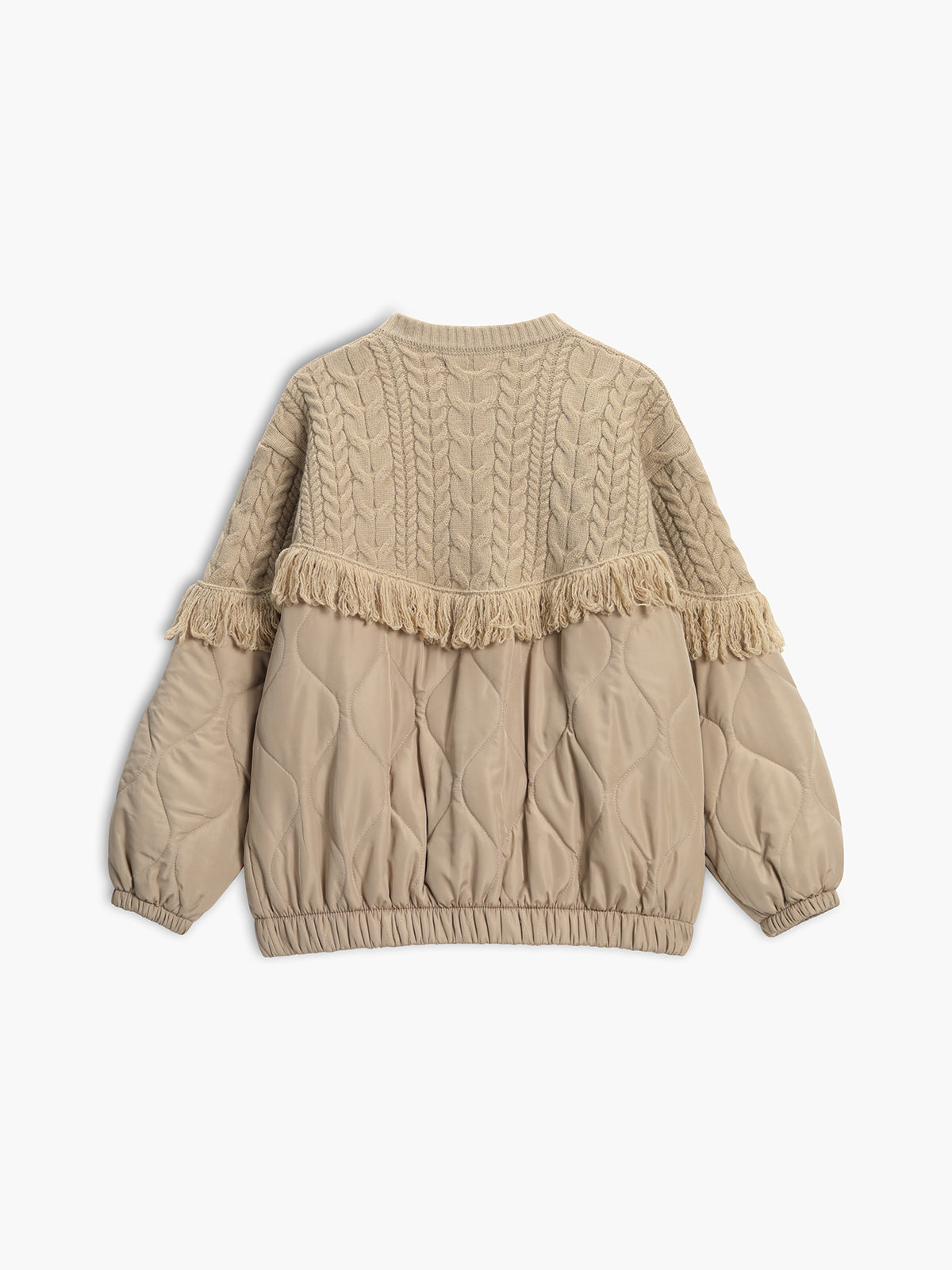 Patchwork Cable Knit Quilted Coat-Chicvia
