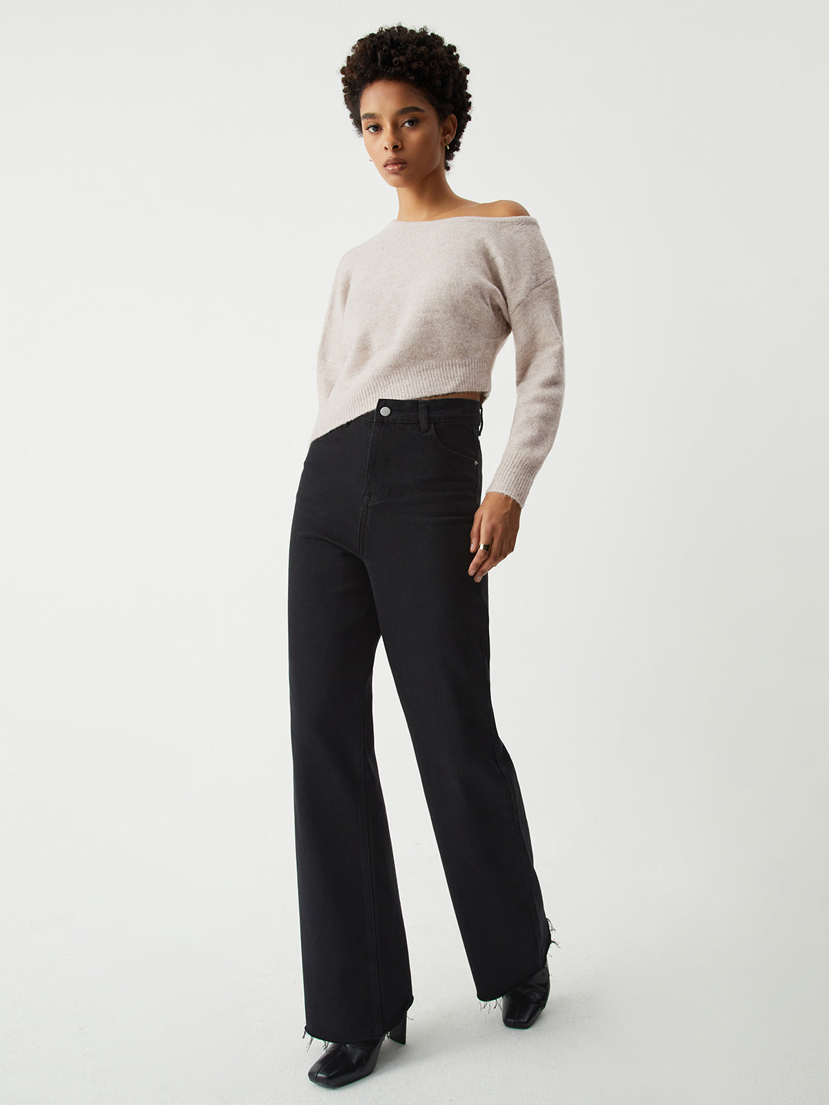 Oatmeal Oblique Hem Sweater-Chicvia