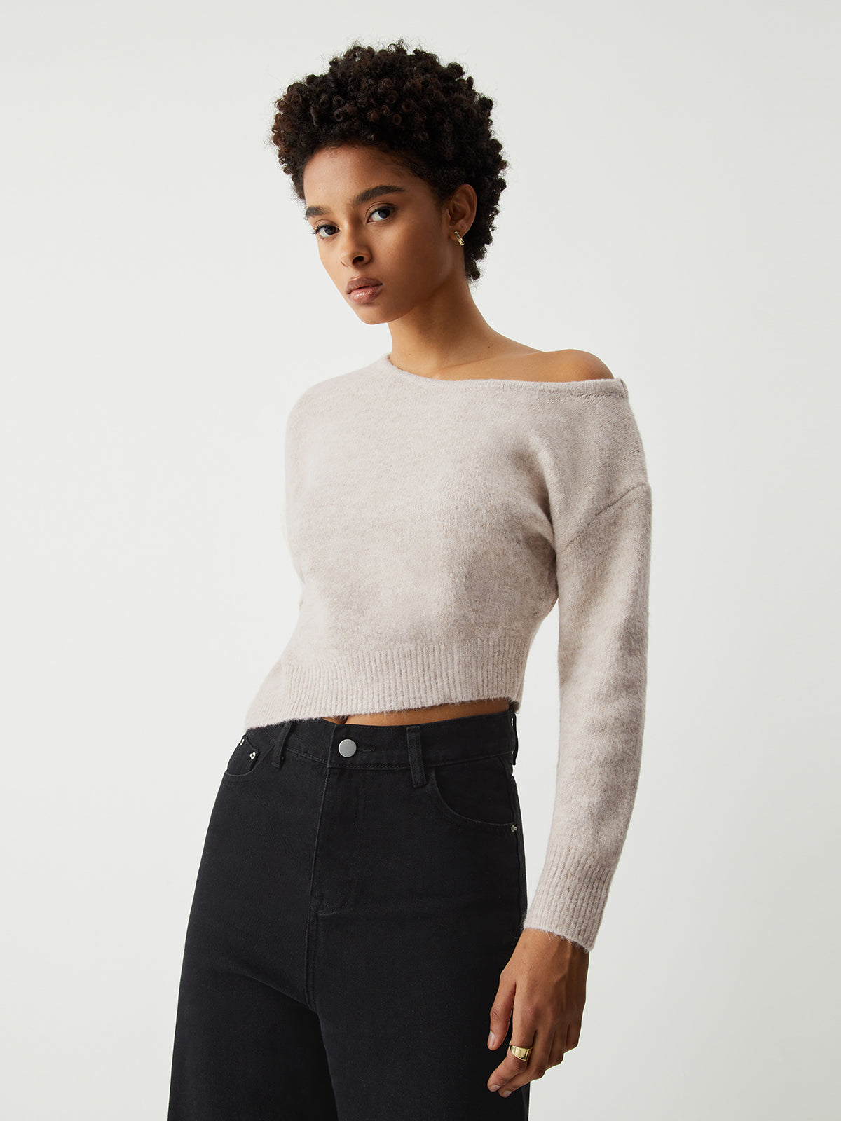 Oatmeal Oblique Hem Sweater-Chicvia