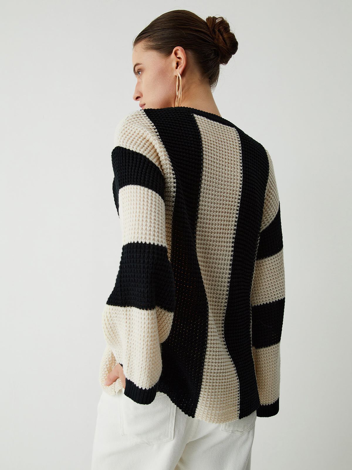Pointelle Stripe Sweater-Chicvia