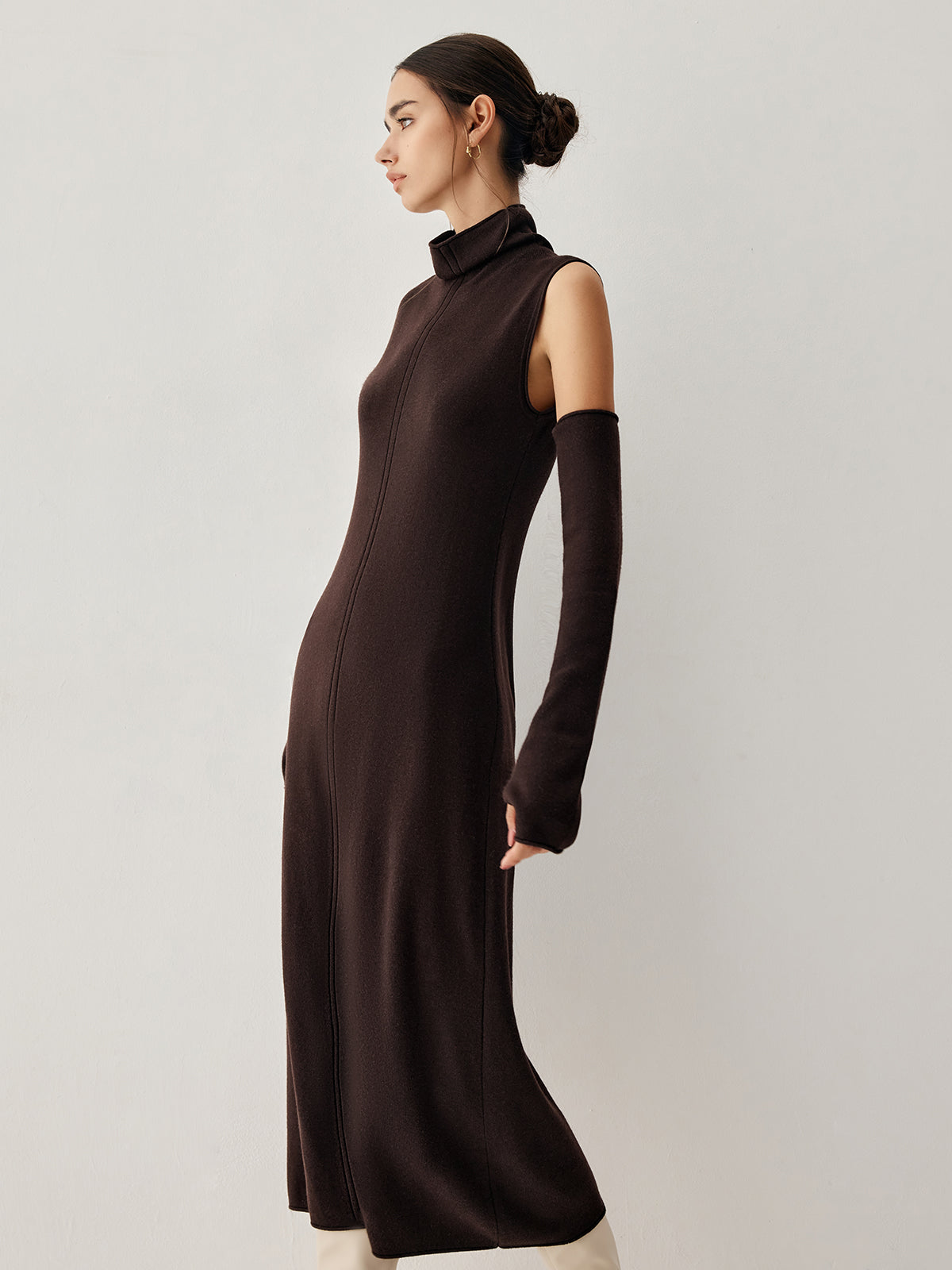 Mock Neck Long Sweater Dress With Gloves-Chicvia