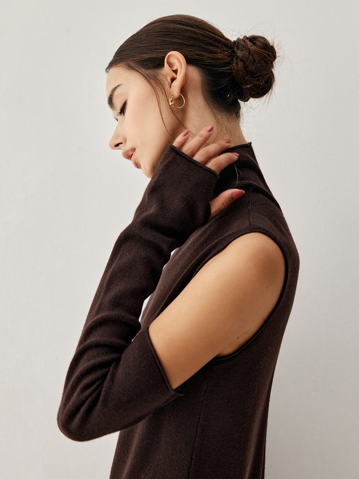 Mock Neck Long Sweater Dress With Gloves-Chicvia