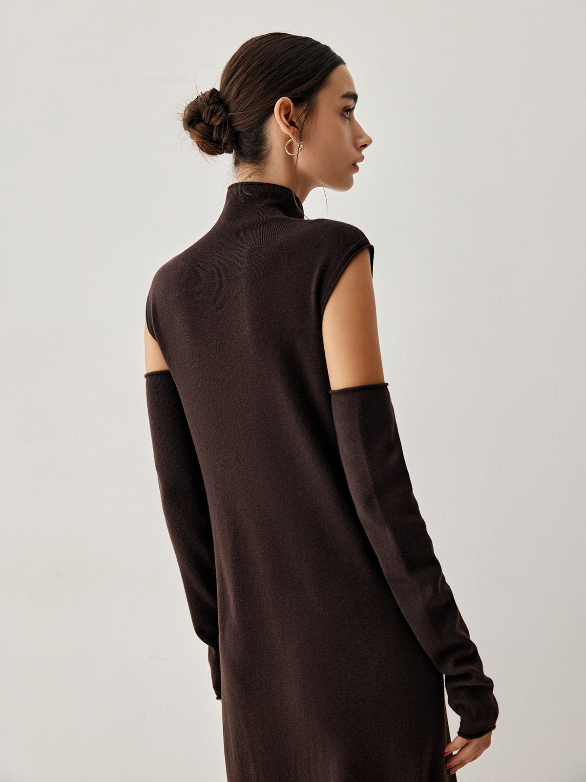 Mock Neck Long Sweater Dress With Gloves-Chicvia