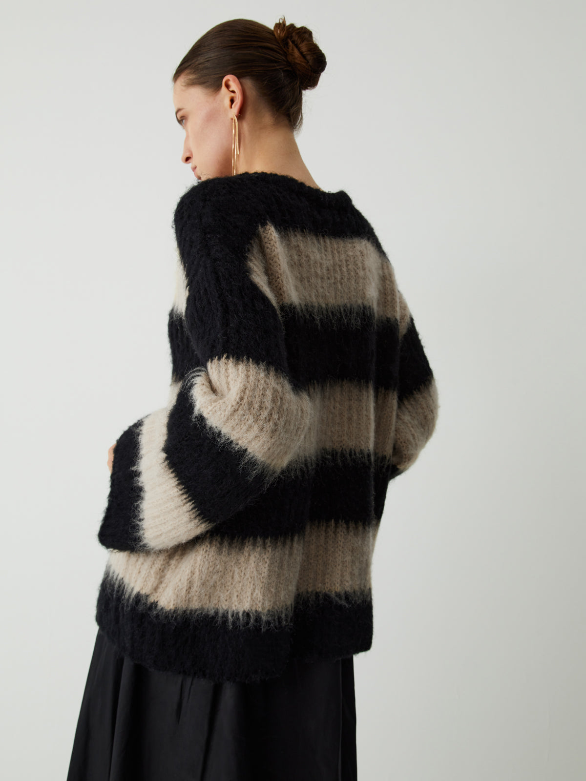 Mocha Stripe Fluffy Sweater-Chicvia