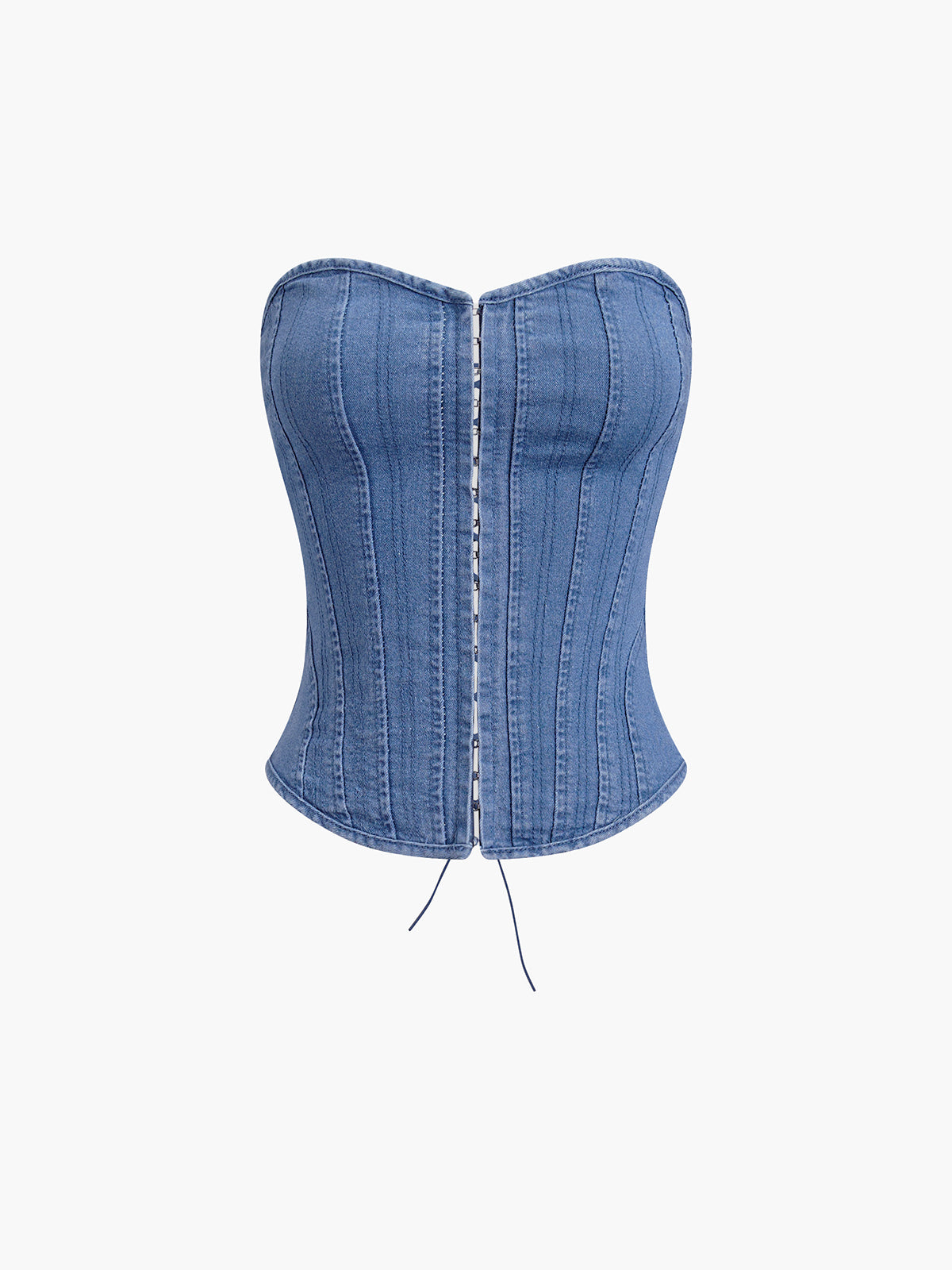 Hook-and-Eye Tie Back Denim Corset Top-Chicvia