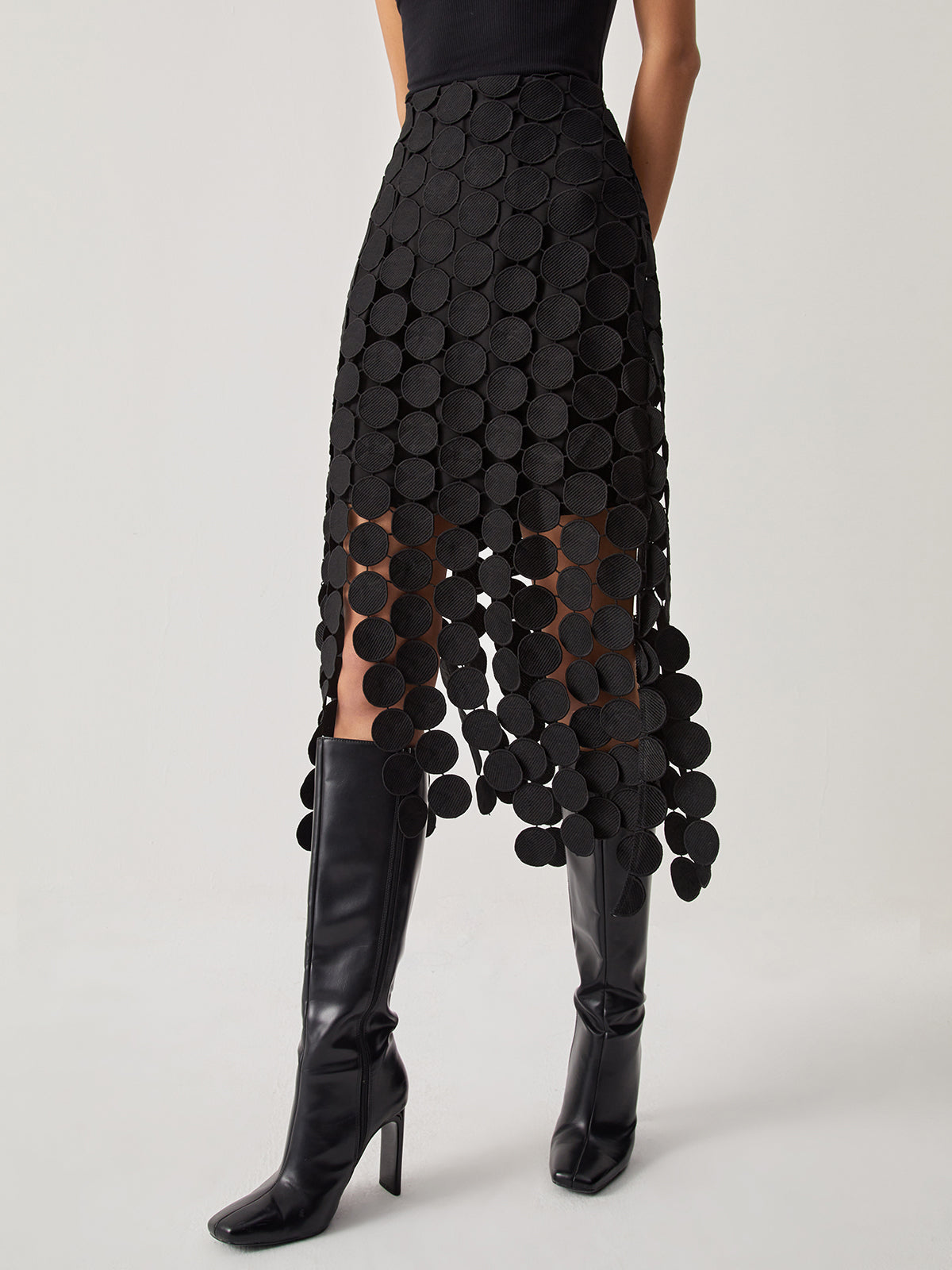 Laser Cut Multi Circle Double Layered Skirt-Chicvia