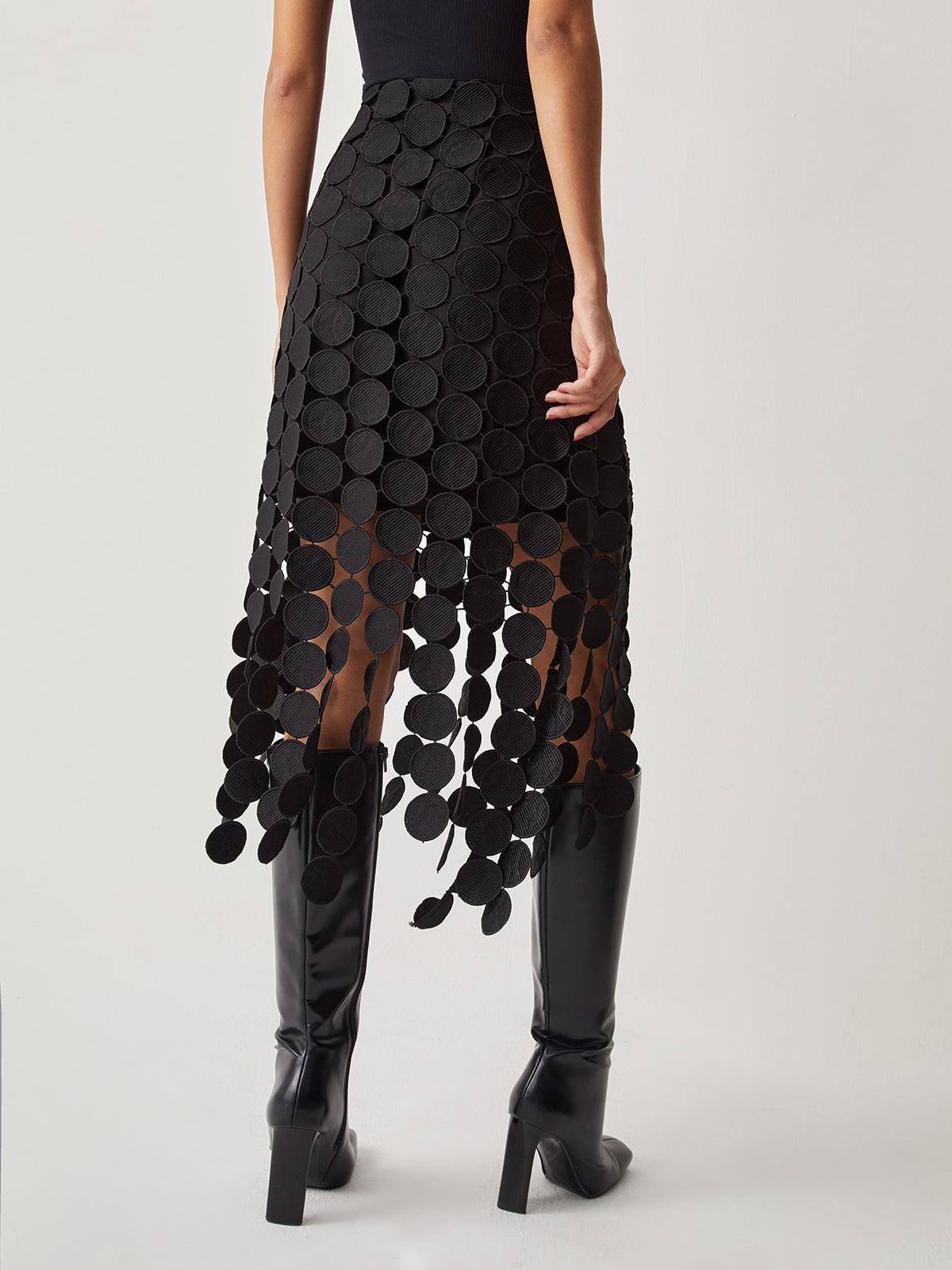Laser Cut Multi Circle Double Layered Skirt-Chicvia