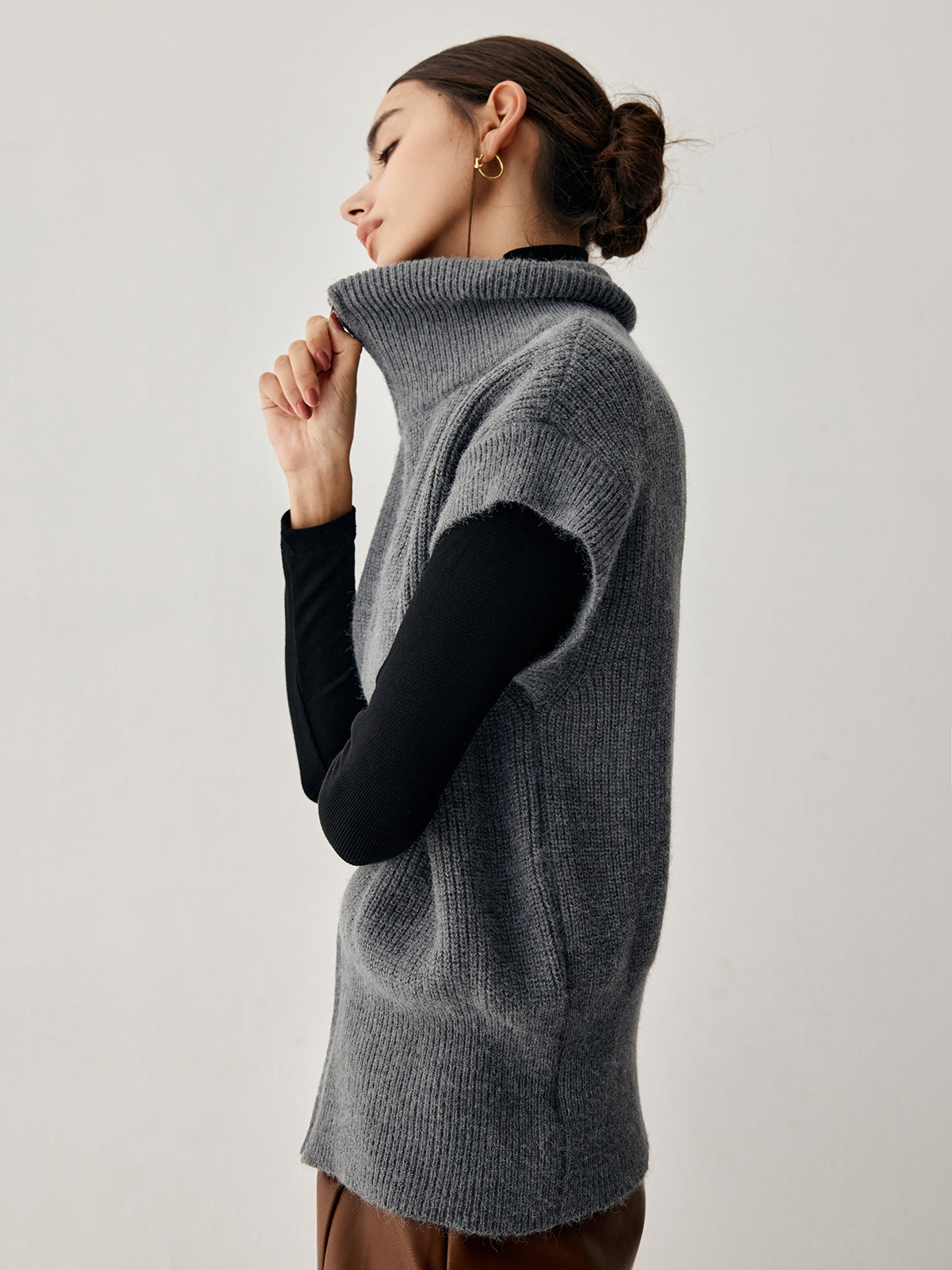 Open Collar Double Zip Curved Cardigan-Chicvia