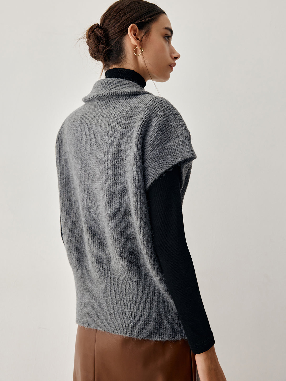 Open Collar Double Zip Curved Cardigan-Chicvia