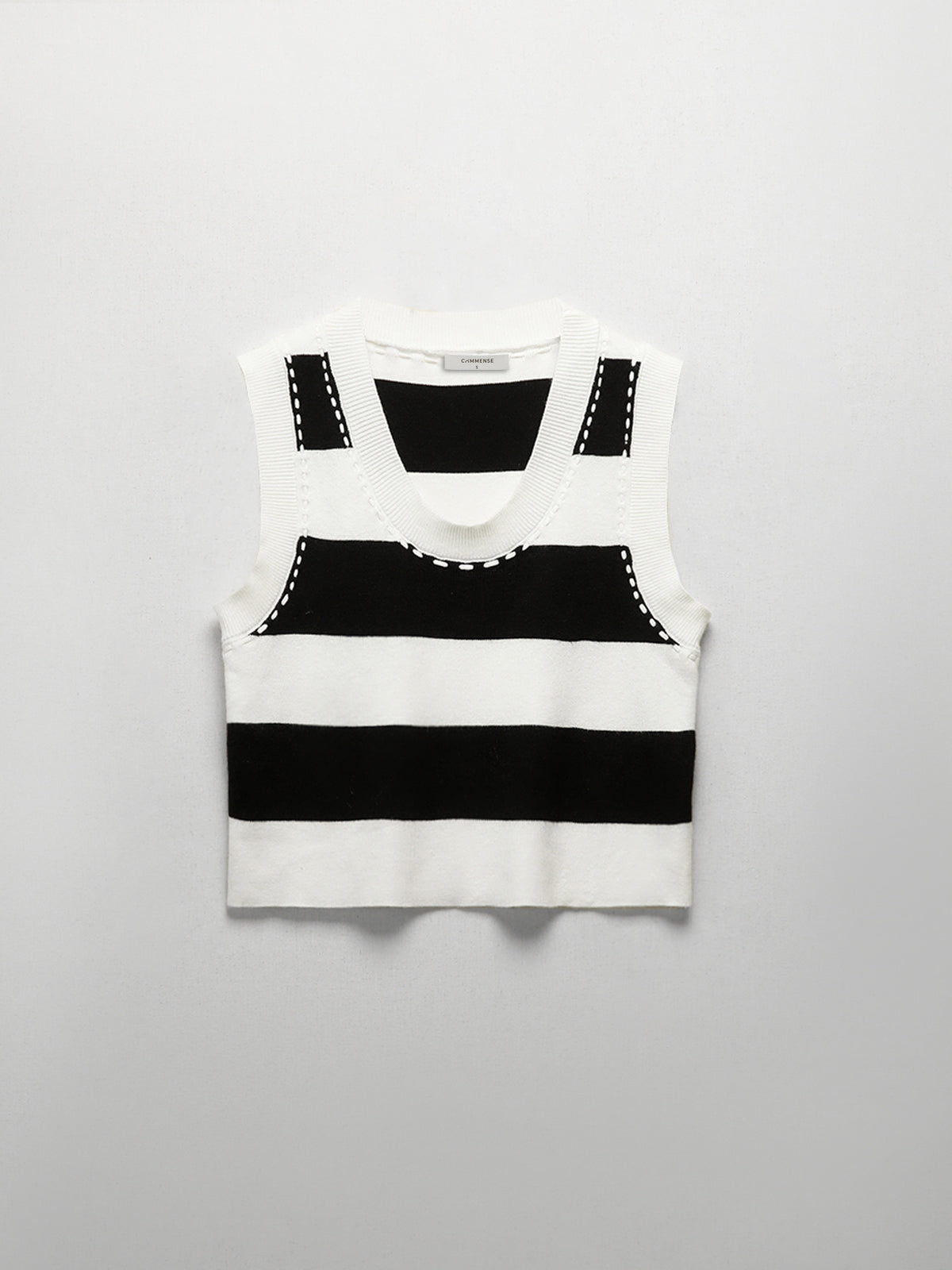 Contrast Stitch Stripe Tank Top-Chicvia