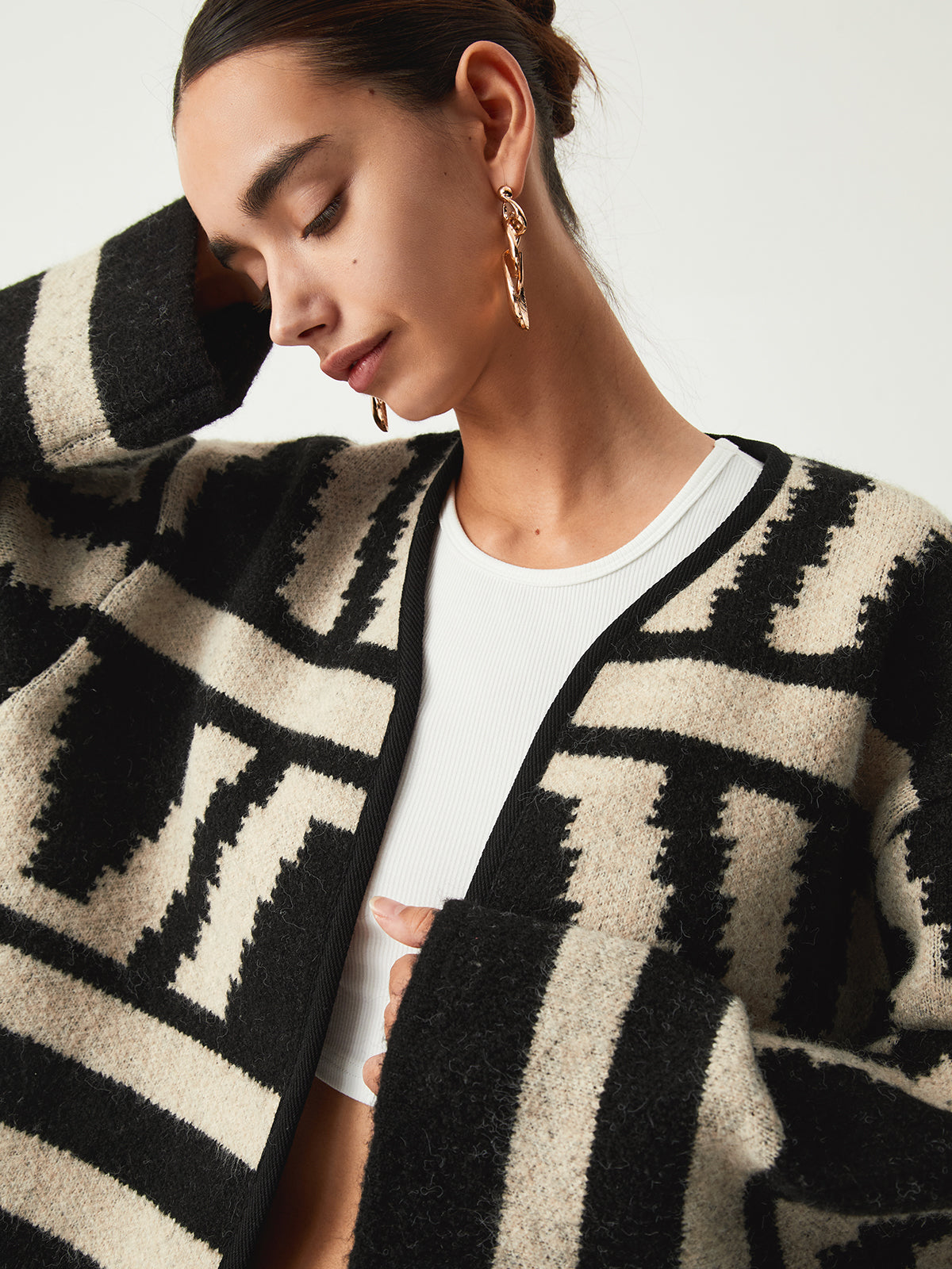 Geometric Print Kimono Cardigan-Chicvia